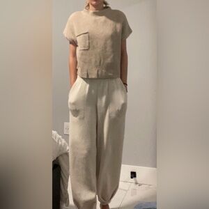 Free People Cream Wide Leg Pants